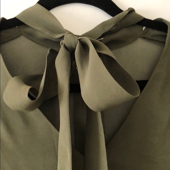 TOPSHOP olive green chiffon blouse - Picture 3 of 8